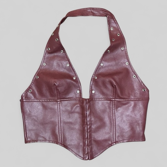 Princess Polly Palladia Pu Jordy Corset Burgundy Size 12 - Picture 2 of 11